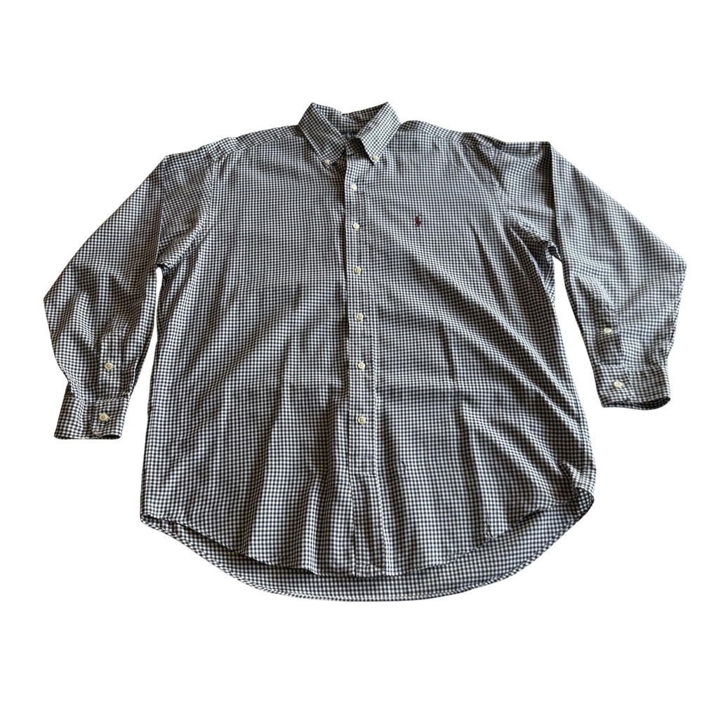 Polo Ralph Lauren VTG Blake Cotton Navy Mini Gingham Check Button Up‎ Shirt M